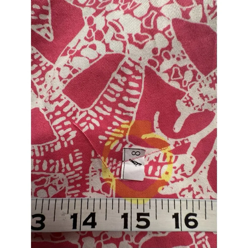Alfred Dunner 18 Capri Pants Pink Starfish Print Pull On Stretch Flaw On Front